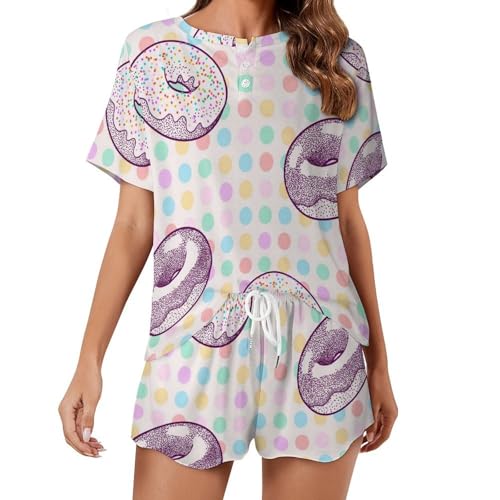 Pyjama femme court Beignet violet pour stopper l'inconfort nocturne en été