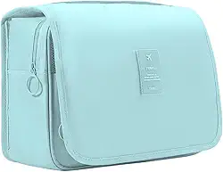 Necéssaire Dobrável com Gancho Organizador Para Viagem Unissex Impermeável com Divisórias Ideal para Higiene Pessoal, Cosméticos, Maquiagem e Banheiro (Azul Celeste)