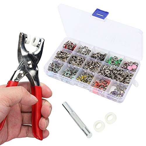 804Pcs Snap Fasteners Kit, Sewing Button Punching Machine Kit, 9.5mm 10 Colors Brass Press Haberdashery Hand Pressing Pliers Tools Studs with Clothing Accessorie