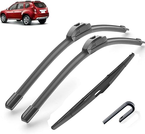Compatible con Dacia Renault Duster MK1 2014-2017 Escobillas limpiaparabrisas delantero trasero Cepillos Cortadores Accesorios J Hook 2014 2015 2016