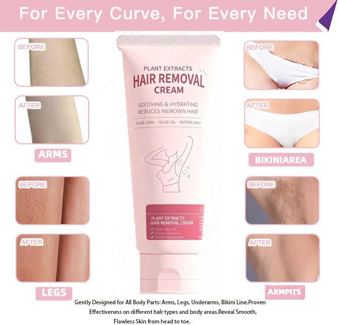 3.5OZ Full Body Hair Removal Cream for women on Arms, Legs, Underarm, Bikini with Aloe, Ceramides,Camellia, Bisabolol | Soothing, Gentle, Fresh Scent, No Dark Spots, Sensitive Skin - Image 8