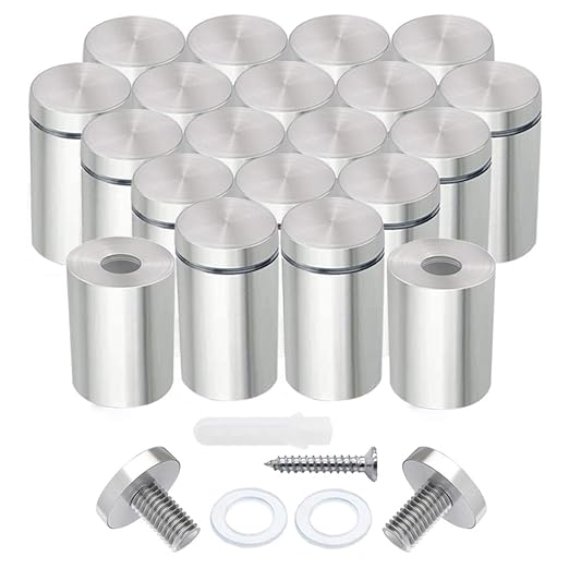 Stainless Steel Standoff Screws, 20Pcs 1/2 x 1 Inch Wall Standoff Sign Holders, Mounting Glass Hardware for Hanging Acrylic Picture Frame, Advertising Kit