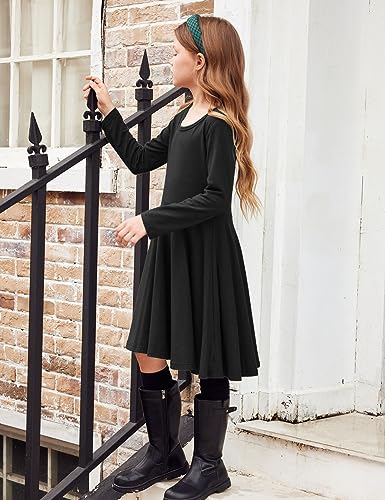 image for Arshiner Girls Long Sleeve Stretchy Dress A line Twirly Skater School 