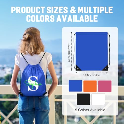 Custom Drawstring Initials Name Bags,Bulk Personalized Gym PE Bag for Sports Swimming Beach,Customized Drawstring Backpack for Travel Dance Climb Trip Party4