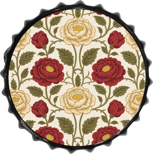 FodPand 1PCS Pretty Rose Flower Tin Sign - 11.8 Inch Metal Bottle Cap Wall Art Vintage Beer Decor for Man Cave, Bar, Kitchen & Office, Ready to Hang Round Metal Sign