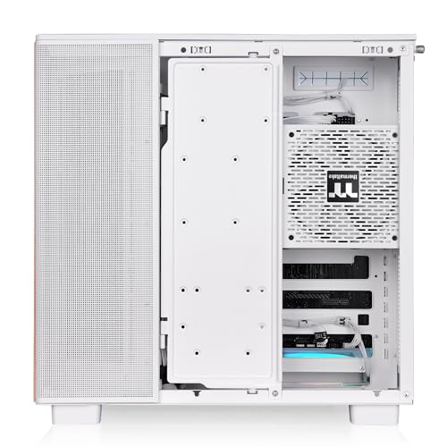 Image of Thermaltake View 380 XL WS ARGB; Mid Tower Chassis; Side Wood Trim; 4x120mm ARGB Lite Fans Included; 420mm GPU Clearance; ATX /mATX /mITX; Hidden Connector Support; Dual Chamber; Snow; CA-11E-00M6WN-WS