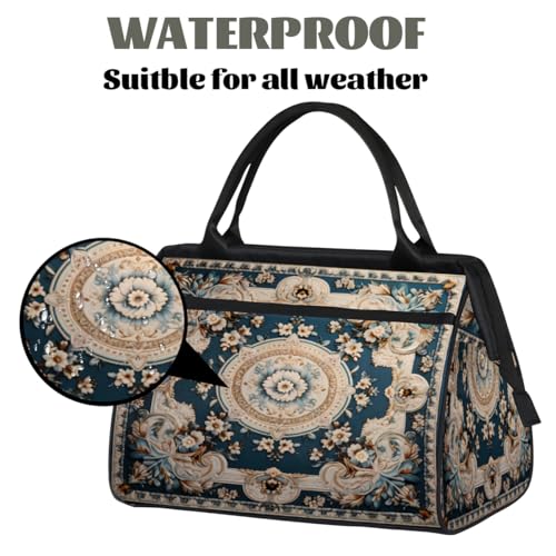 Carpet Flowers Patterns Gym Bag for Women Men, Travel Sports Duffel Bag with Trolley Sleeve, Waterproof Sports Gym Bags Weekender Overnight Carry On Tote Bags for Travel Sport3