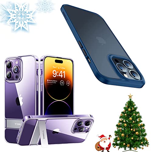 TORRAS MoonClimber Designed for iPhone 14 Pro Case Clear with Stand & Translucent Matte Hard Back with Silicone Guardian 2022, Blue