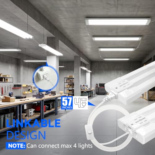 Image of JESLED 4FT LED Shop Lights, 3CCT Selectable 4000K /5000K /6500K, Adjustable 30W /40W /50W, 7500LM(300W Eqv), Linkable Utility Commercial Bay Light, Plug & Play, Ceiling or Hanging Mount, ETL, 10-Pack