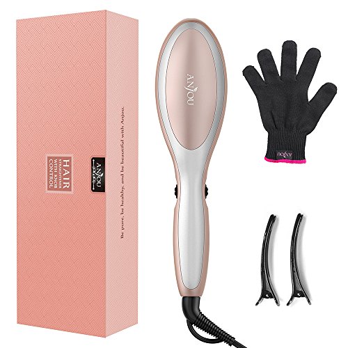 Anjou Hair Straightener Brush with Anion Hair Care, Metal Ceramics Heater Technology (Rose Gold, Adjustable Temperature Setting, Max 446℉ for All Hair Types, Auto Lock/Shutoff)