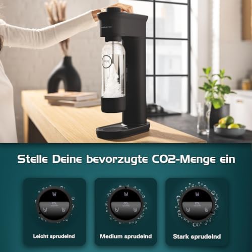 Bild 1 - GROHE Blue Fizz, Wassersprudler Starter Set (3 einstellbare Sprudel-Stufen, ohne CO2 Flasche, 1x 0,85l Wasserflasche + Reinigungspulver), schwarz, 31943K00