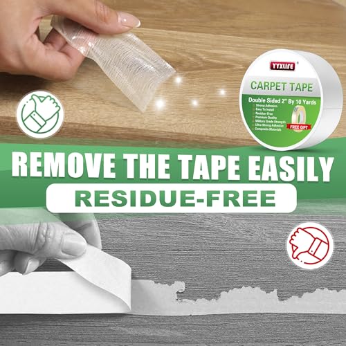 image for YYXLIFE Double Sided Removable Rug Tape - Carpet Adhesive for Hardwood