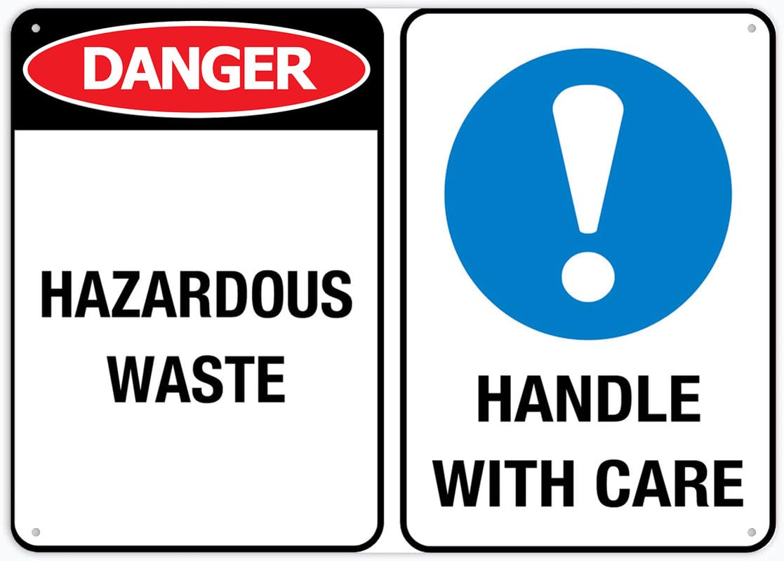 Danger Hazardous Waste Handle With Care Aluminum Metal Sign 12"x8" Premium Aluminum Sun-Proof Rust-Free For Home/Yard Use