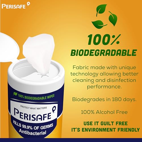 Image of PERISAFE Multipurpose Disinfectant Wipe For Surfaces & Skin-100 Wipes | 100% Biodegradable Wipes | Antibacterial | 2-IN-1- Kills Germs & Cleans Tough Messes