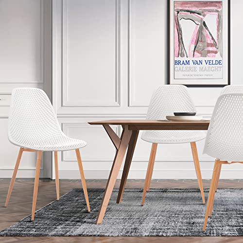 Canglong Dining Mid Century Modern Dsw Hollow Back Design Plastic Shell Armless Side Chair With Metal Legs, Set Of 4, White #TOP2