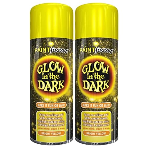 DNQ Glow in the Dark Spray Paint 300ml - Heavy Duty Extra Bright Aerosol Luminous Visibility Mark paints - Premium Quality Sprays On Ceilings & Walls Use On Metal, Plastic & Wood - (2, Bright Yellow) Cover