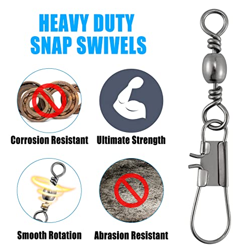 Dr.fish 50 Pack Fishing Barrel Swivel With Snap Freshwater Snap Swivels Safty Interlock Snaps Swivel Fishing Tackle Lure Leader Fishing Line Connector Hook Bass Crappie Trout Salmon(Size 14,26Lb) #TOP6