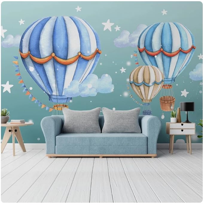 Foto Moderna Creativa Dipinta A Mano Camera Dei Bambini Mongolfiera Stelle Cartone Animato Murale Carta Da Parati Camera Da Letto Decorazioni Per La Casa 250Cm(W)*175Cm(H)