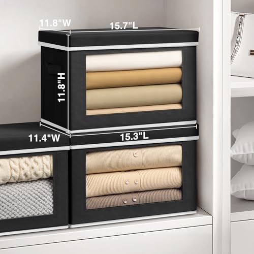 Image of Homsorout Stackable Storage Bins with Lids - Large Decorative Basket with Lids, Fabric Foldable Closet Organizer Bins, Shelf Organizer for Living Room, Dorm, 5 Pack, Black