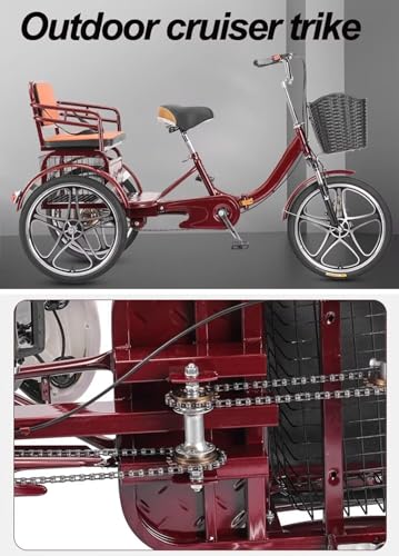 Triciclo plegable para adultos, 3 ruedas, rojo vino miniatura 4