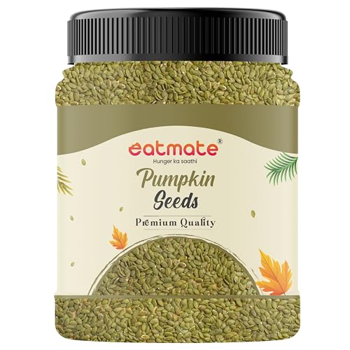 Image of Eatmate Pumpkin Seeds 250g - AAA Grade Seeds for Eating Rich in Protein, Dietary Fibre, Magnesium & Phosphorus, Raw & Unroasted Kaddu Beej, Source of Iron & Zinc, Handpicked Seeds, Resealable Pack