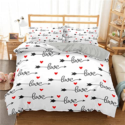 Tomifine Parure de lit Aimer Set de Housse de Couette 140x200 cm avec 2 taies d'oreiller 65x65cm pour lit Standard 2 Personnes Love Imprimé Fermeture Éclair (140x200 cm,Blanc b) Cover