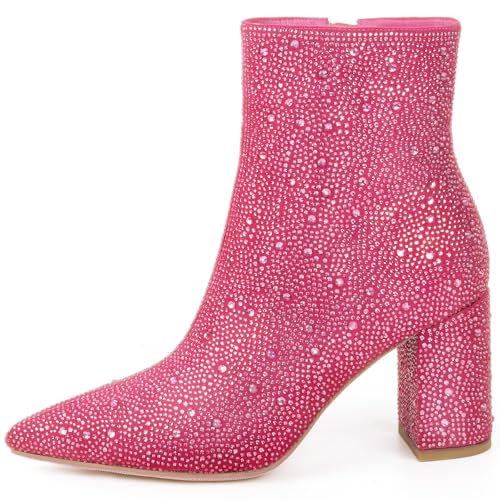 Image of MISSMILLER Rhinestone Boots for Women Sparkly Cowgirl Boots Pointed Toe Chunky Heels Rhinestone Cowboy Boots
