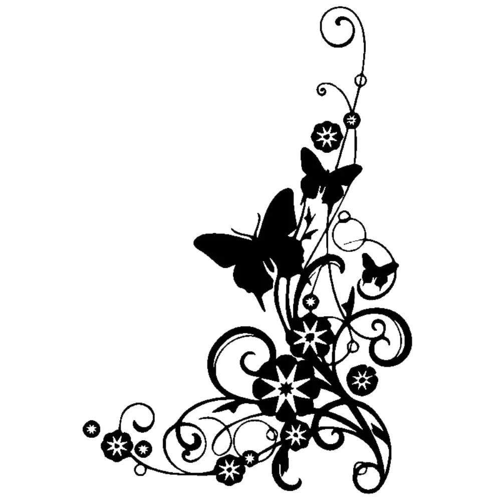 Auto Accessory Elegant Butterfly Flower Swirly Vinyl Sticker Decal for Car Corner Decor(Black)