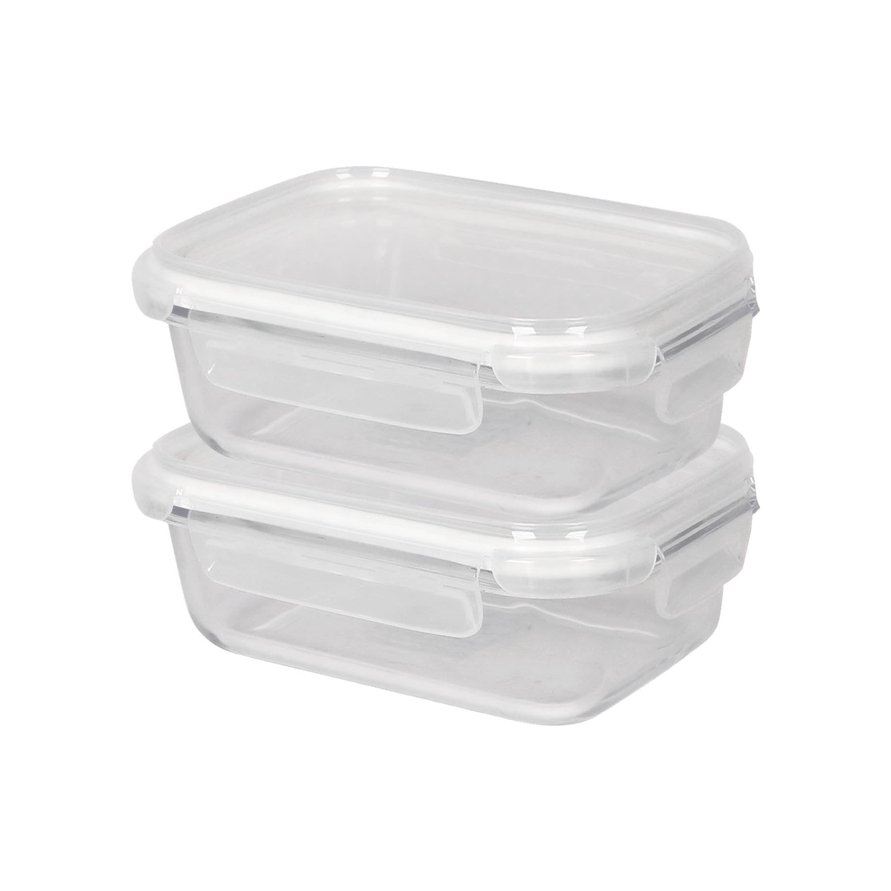 Harbour Housewares Clear/White 640Ml Glass Food Storage Containers With Lids - 2X Small Reusable Airtight Meal Prep Lunch Box Takeaway Cereal Pantry Tubs Set | Safe For Freezer And Microwave