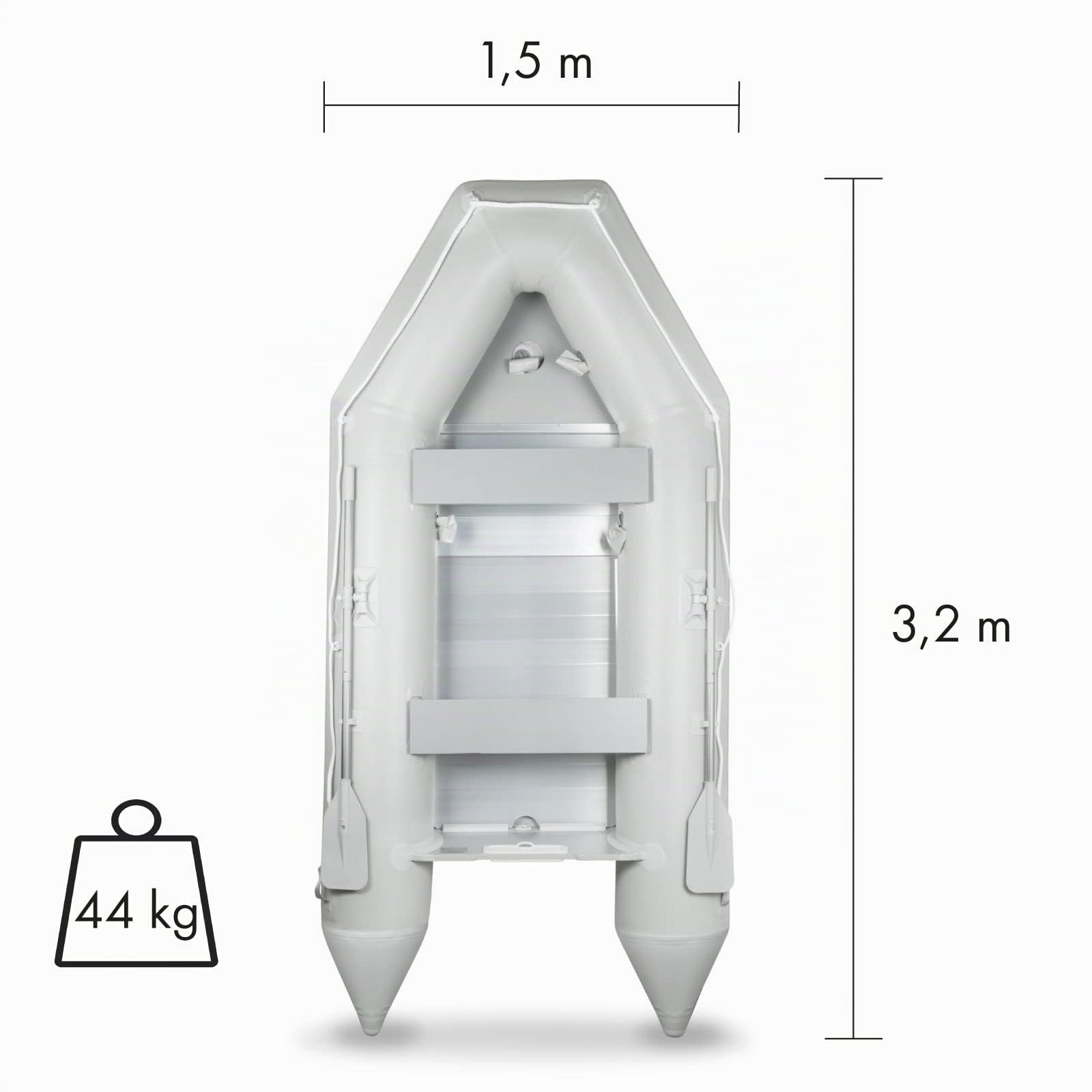 EBERTH Bateau de pêche Gonflable en PVC Robuste pour 3 à 8 Personnes, 2X pagaies, Puissance Moteur Max. 10 à 50 CV, kit de réparation, Pompe, Sac de Transport, jusqu'à 484 à 1100kg