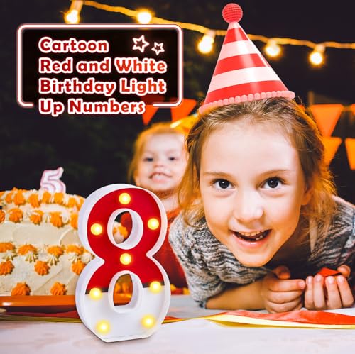 LED Number Lights Cartoon Themed Birthday Decorations LED Light Up Number Centerpieces Table Decoration for Party Supplies Backdrop Wall Decor for Birthday Party Decorations (Number 8)