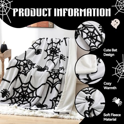 weigelia Halloween Throw Blanket - White Cute Spider Web Design Fleece Throw for Decorating Couch Bed Sofa, Soft Cozy Plush Halloween Blanket Gift for Kids Women, 50'' x 60''