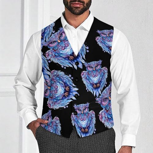 Colorful Owls Men's Suit Vests Business Formal Dress Vest V-Neck Waistcoat for Wedding Casual2