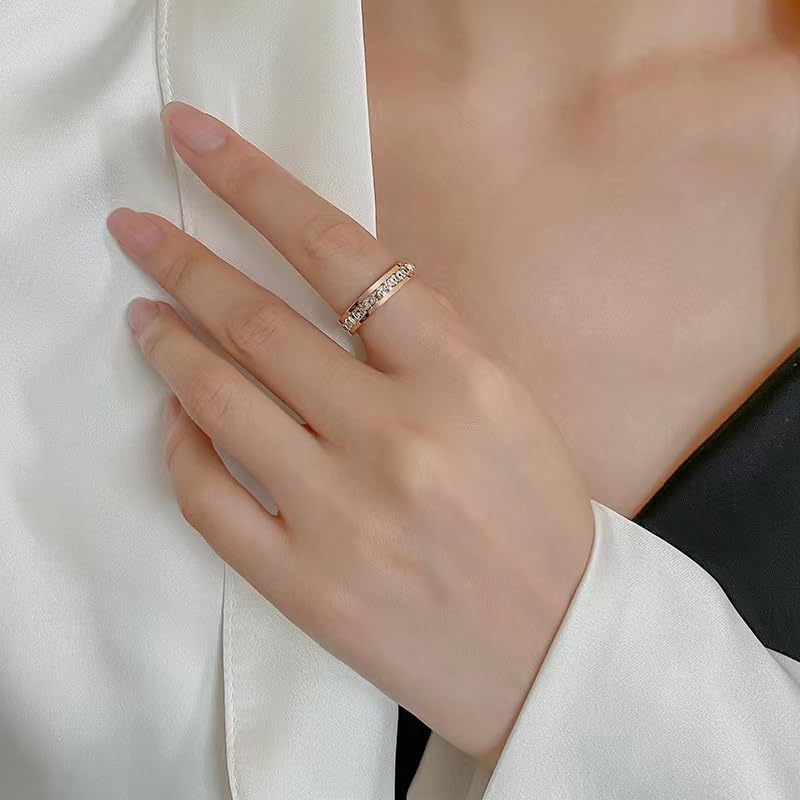 Gold Titanium Steel Zirconia Ring for Women 14K Gold Plated Zirconia Eternity Ring Promise Engagement Wedding Ring Band Prom rings for Women Size 6-102