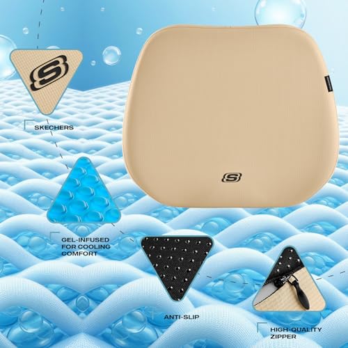 Image of Skechers Seat Cushion Premium Gel & Memory Foam-Office Chair Cushion for Tailbone Pain Relief,Butt Pillow for Office Chair,Car seat Cushion,Long Sitting Office Workers,and Car Drivers,Beige