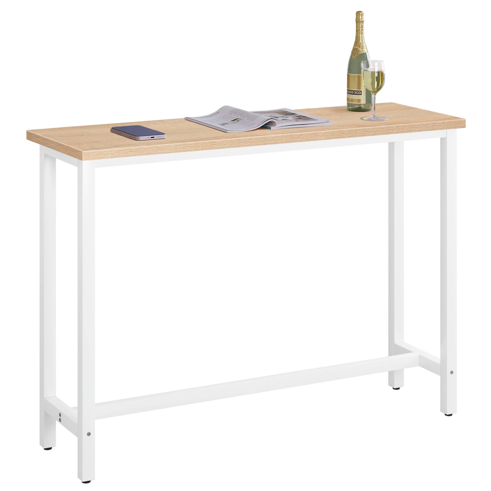 WOLTU Mesa de Bar Mesa de Bistro Mesa de Comedor con Estructura de Metal, MDF, 140x40x100cm (WxDxH) Roble+Blanco