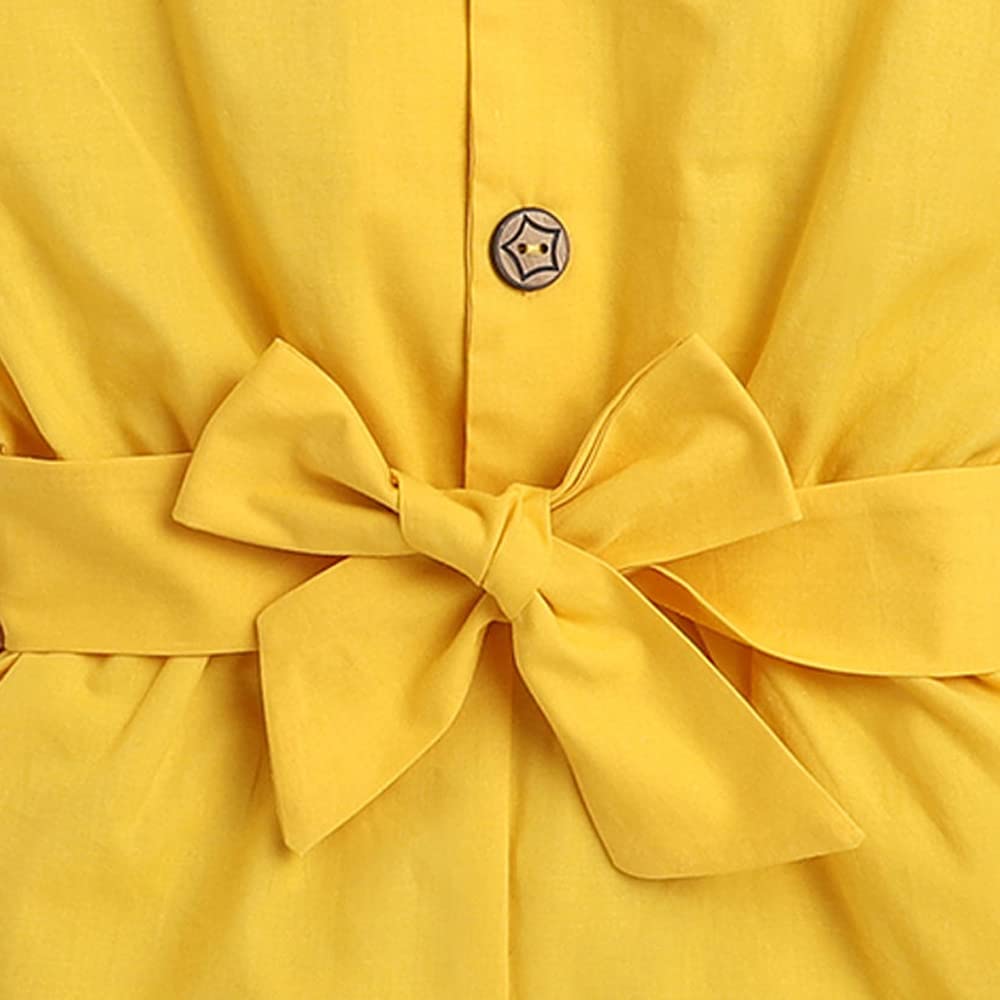 Hopscotch Girls Solid Playsuit In Yellow Color for Ages 12-18 Months 2