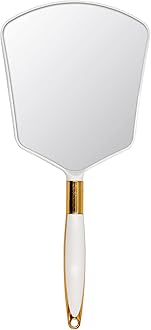Eaoundm Hand Held Mirror with Handle, Makeup Hand Mirror with Hook Hole for Bathroom and Bedroom, Barbers Haircut Mirror for Home and Salon (12.2 LX11 W cm, White)