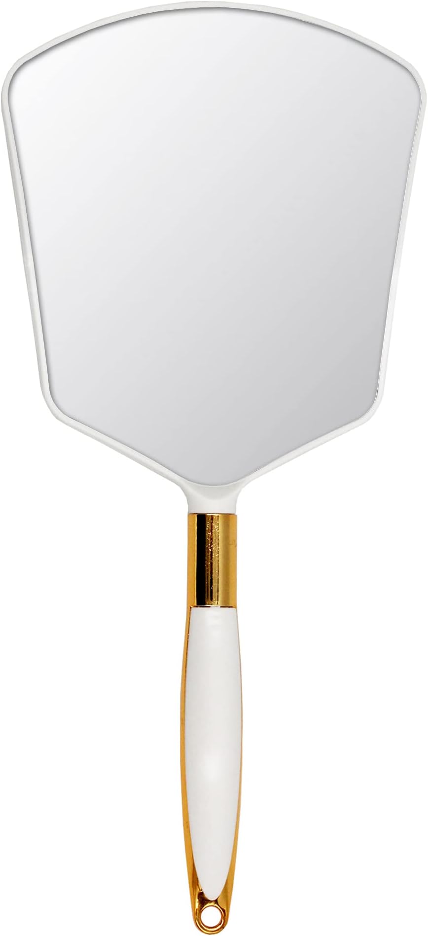 Eaoundm Hand Held Mirror with Handle, Makeup Hand Mirror with Hook Hole for Bathroom and Bedroom, Barbers Haircut Mirror for Home and Salon (9.3X4.3 inchs, White)