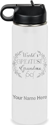Miniatura 69 de LaserGram Botella de agua personalizada, World's Greatest Grandma, acero inoxidable de doble pared aislada al vacío con popote superior, regalo