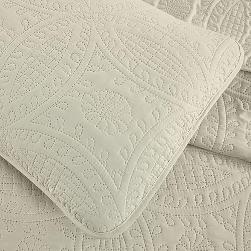 Image of Chezmoi Collection Austin 3-piece Oversized Bedspread Coverlet Set (Queen, Ivory)