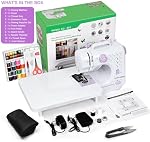 Mini Sewing Machine for Beginners (Includes Cover with Storage Pockets, Extension Table And Sewing supplies set) by Astrowinter AW-051-CA-A16
