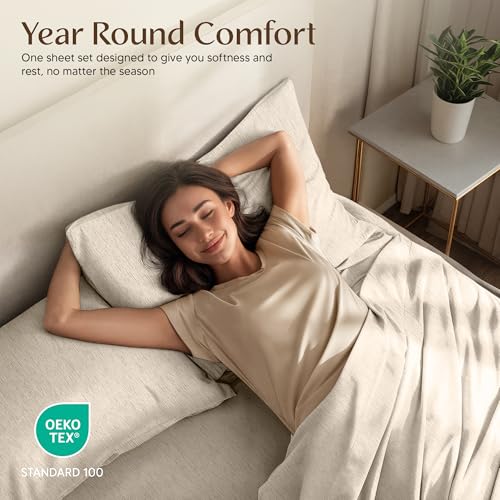 Image of Utopia Bedding King Size Sheet Set - 4 Piece Bed Sheets, Soft and Breathable Microfiber, Includes 1 Fitted Sheet, 1 Flat Sheet and 2 Pillowcases - Oeko Tex (Heather Beige)