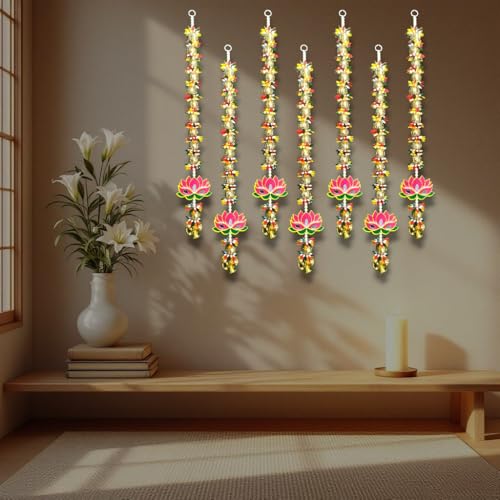 Image of iHandikart Decorative Pack of 4 Lotus Wall Hanging, 25 Inch Floral Lotus Strings for Home & Festive Decor, Perfect for Entrance Decoration & Housewarming Gifts (RKH-221-4)