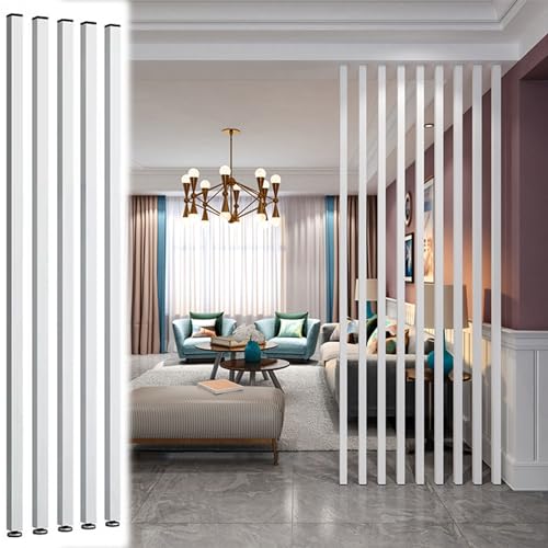 Separadores de habitación blancos de 1,8 m a 2,4 m de alto, separadores de listones de madera, modernos separadores de postes de suelo a techo, juego de 5 piezas para separación de espacios elegantes