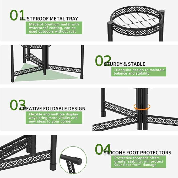 Image of Snazzy 5 Tier Metal Plant Stand for Indoor Outdoor, Foldable Corner Tall Plant Shelf Display Stand for Multiple Plants, Wrought Iron Flower Pot Holder for Living Room Balcony Garden Patio
