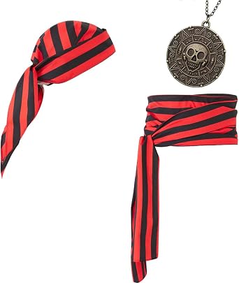 Pirate Costume Accessories Women Men Pirate Bandana Headband Head Scarf Pirate Sash Belt and Pirate Jewelry 3pcs