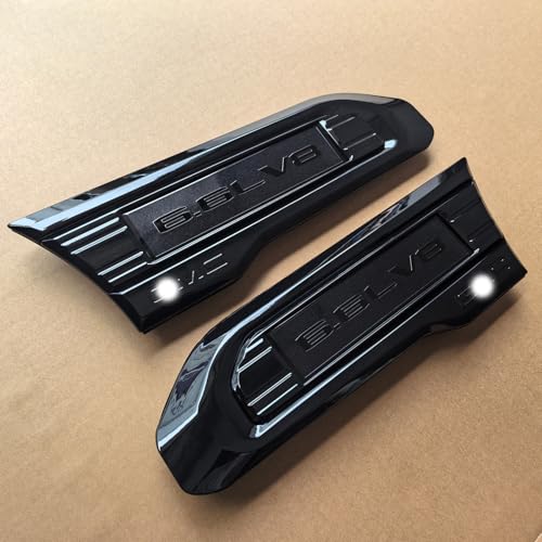 Image of 2pack OEM 2020-2023 6.6L V8 Vent Emblem Right Left 3D Nameplate Badge Replacement for Sierra 2500HD 3500HD 84586295 84586296 (Gloss Black)