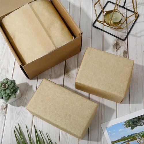 JarThenaAMCS 600 Sheets Kraft Tissue Paper Brown Gift Wrapping Paper Solid Color Decorative Art Tissue for Flowers Bouquet Packing DIY Crafts Wedding Birthday Party Home Decor, 14 x 20 Inch