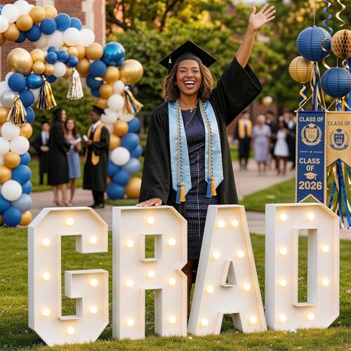 2026 Graduation Decorations - 2.3 FT Large PRE-CUT GRAD Marquee Letters Kit - Mosaic Foam Board Sign - Class of 2026 Congrats Party Supplies for Kindergarten Preschool High School College